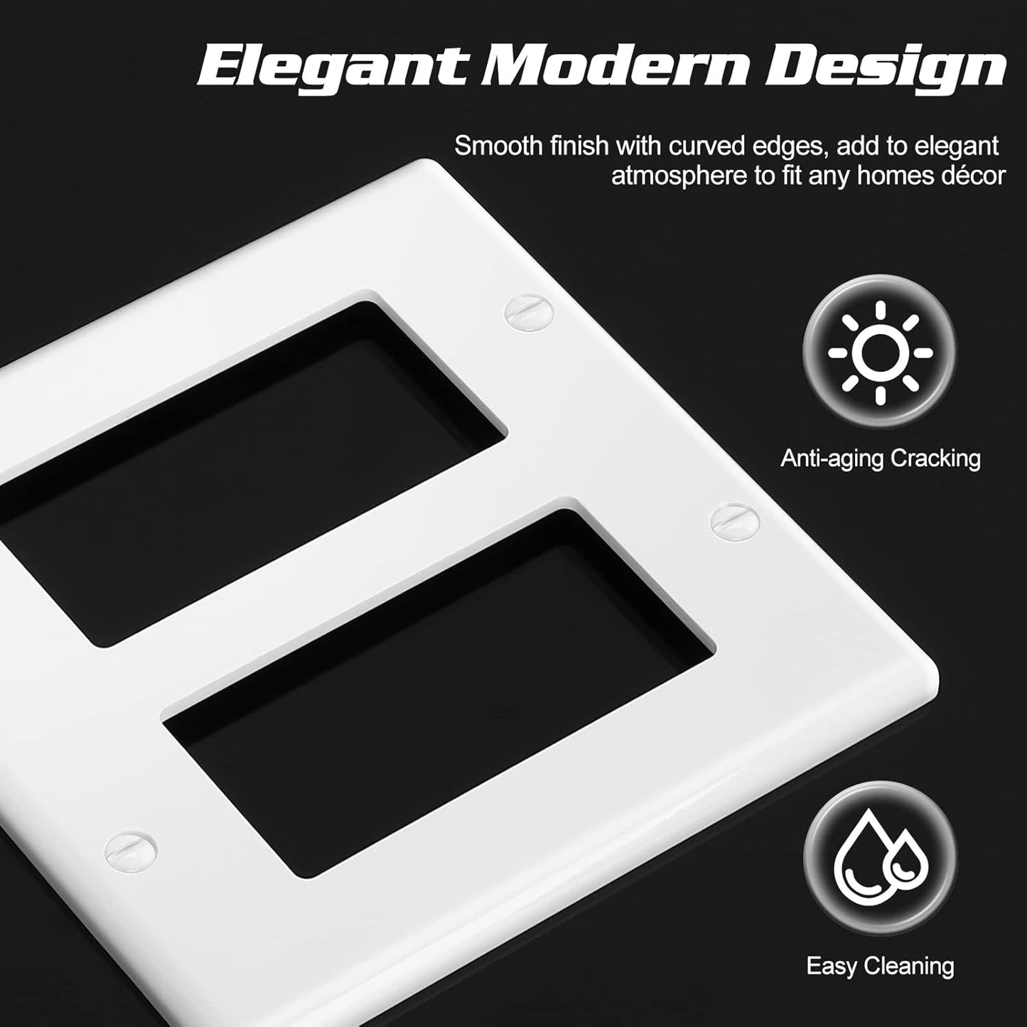 Decorator Wall Plate Double Gang Light Switch Plate Outlet Cover,Unbreakable Polycarbonate Thermoplastic, White (10-Pack, Double Decorator-White)