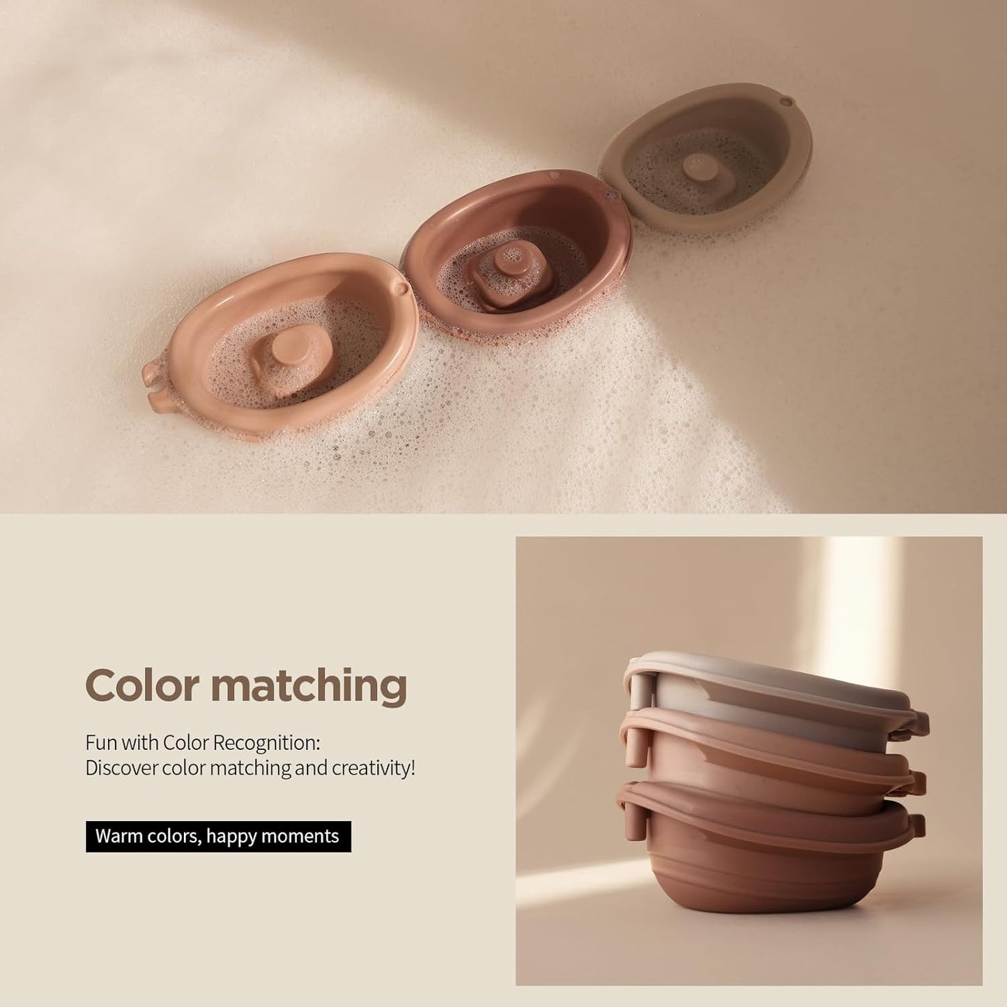 Nueplay Bathtub Toys for Toddlers 18M+，Baby Bath Toys with Animal Finger Puppets，Stackable Boat Train，Gift for Baby & Toddlers Set of 6