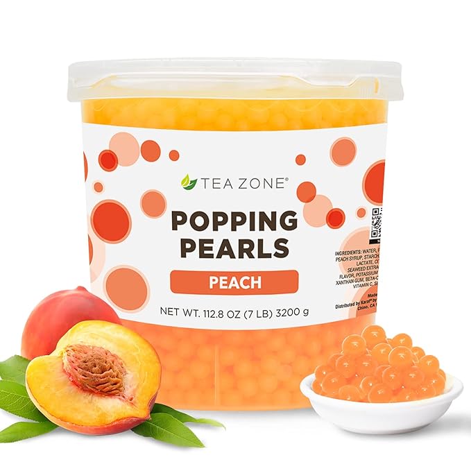 Tea Zone [7 Pounds] Peach Popping Pearls for Boba Tea Beverages, Sweets, Ice Cream Topping | B2061