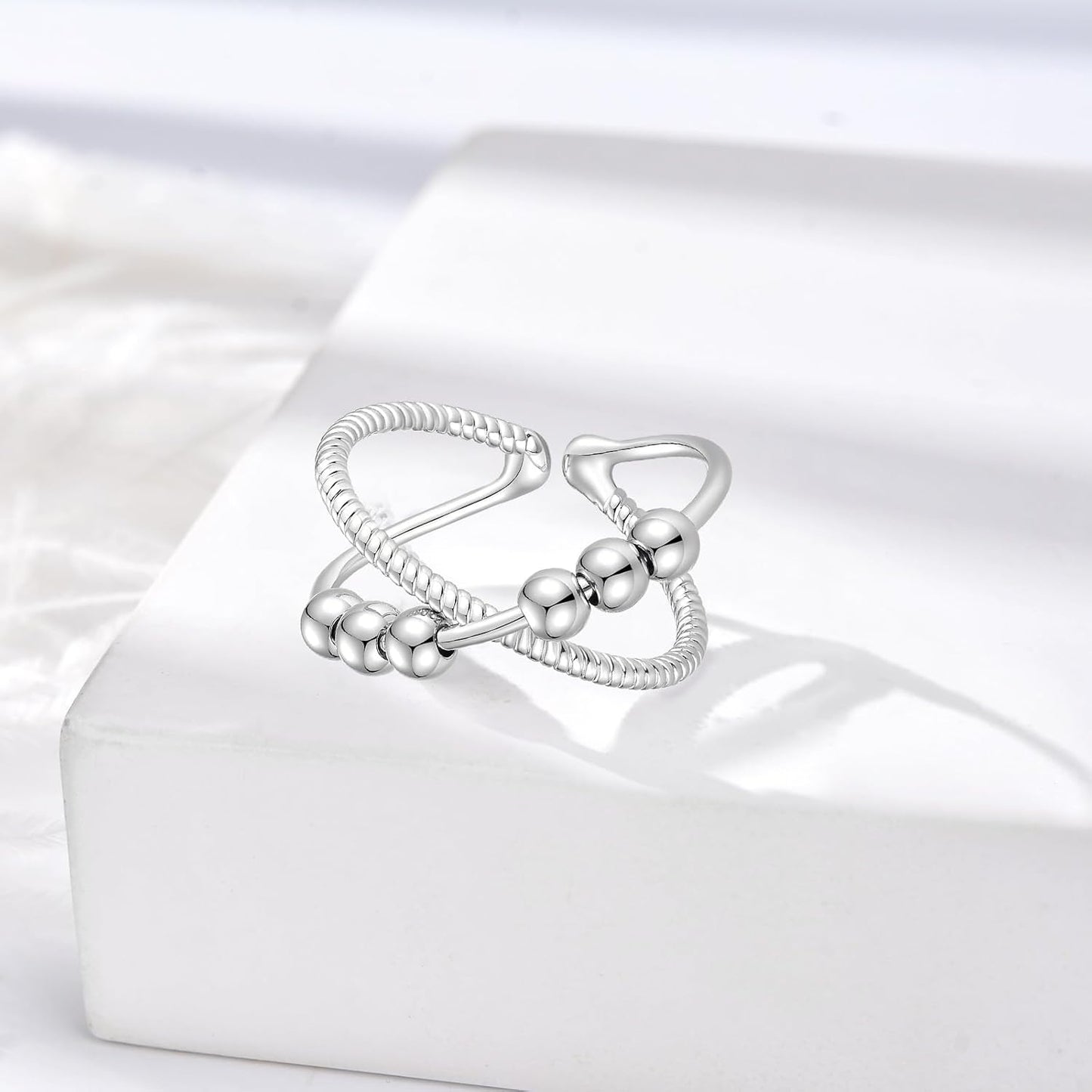 INFUSEU Funny Spinner Fidget Rings for Women Girls Anti Anxiety Stress Worry, Adjustable Size