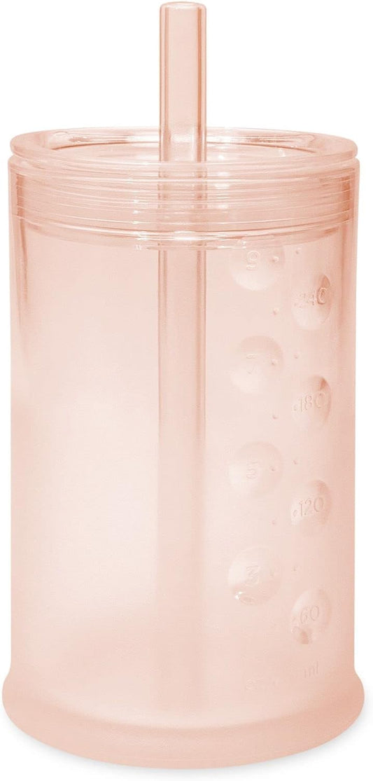Olababy Clear View Silicone Training Cup with Straw Lid | Toddler Sippy Trainer 12mo+ | Unbreakable Water Drinking Cups for Kids 2yr+ | Baby Led Weaning & Feeding Supplies (Coral, 9 oz)