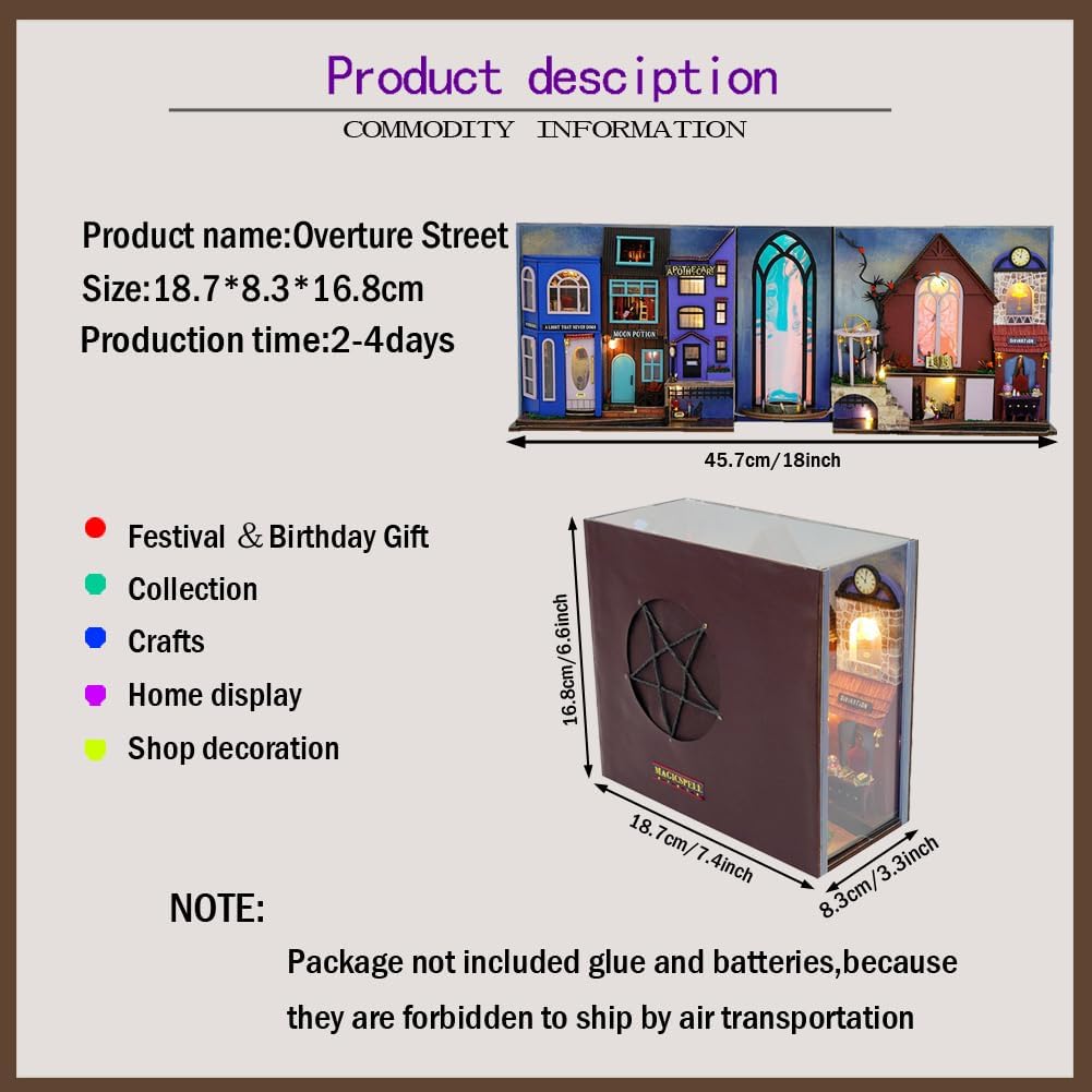 WYD DIY Bookstand Kit British Magic House Street View Architectural Model Handmade Desk Insert Decoration Wooden Mini Doll House Youth and Adult Best Gift