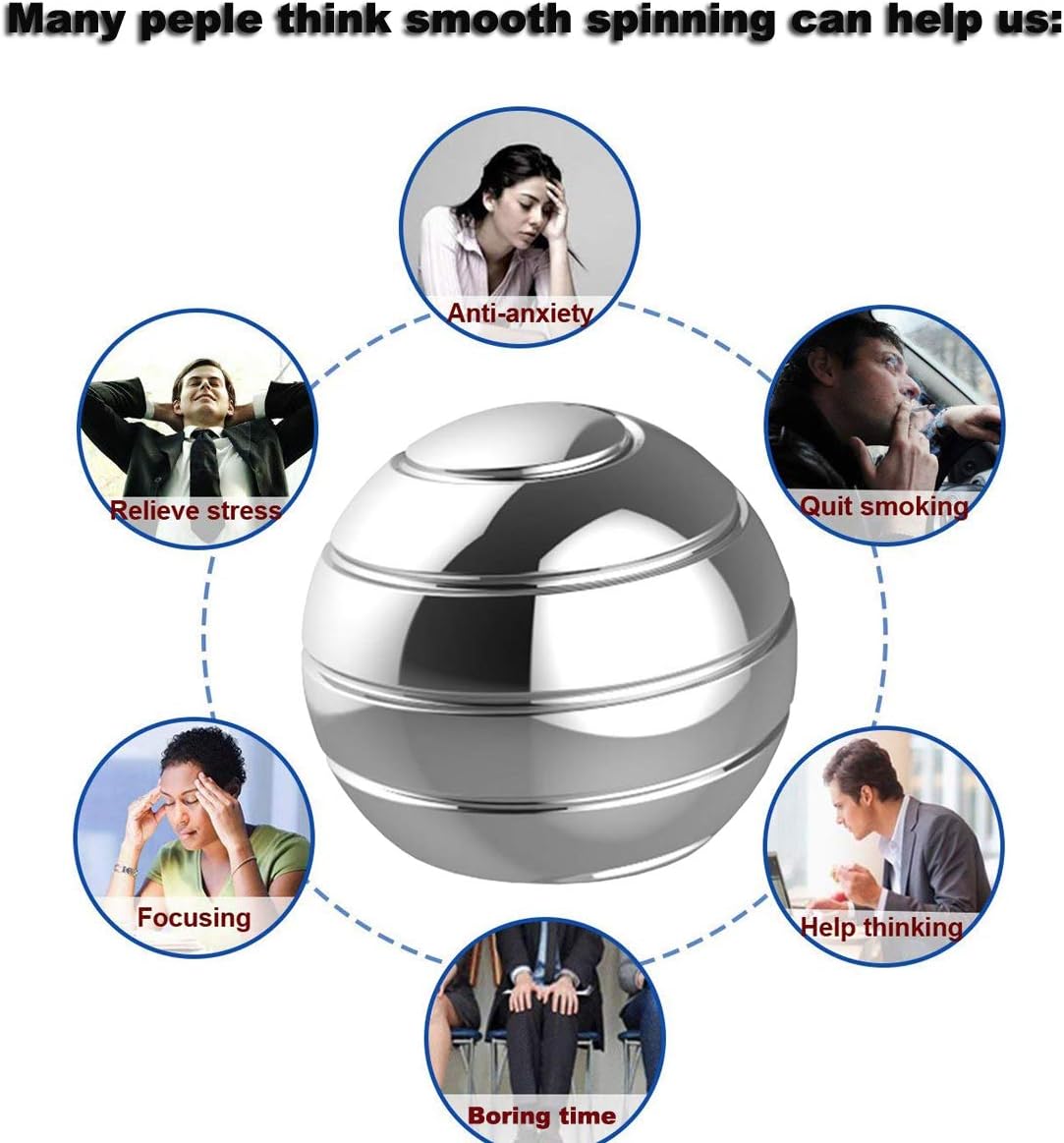 Metal Kinetic Desk Toy, Optical Illusion Fidget Spinning Top Ball, Unique Executive Stress Relief Gift for Adults & Kids