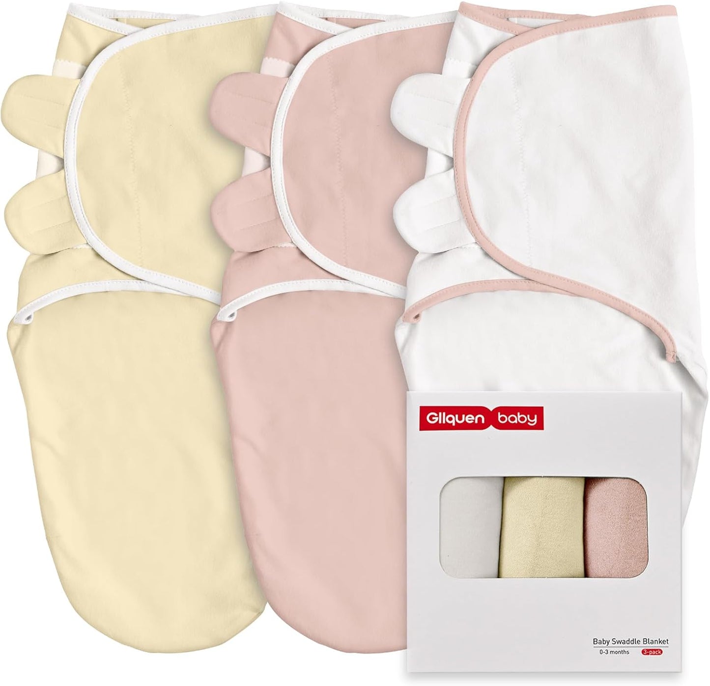 GLLQUEN BABY Swaddle Blankets for Baby Girl & Boy, Easy Adjustable Sleep Sack, Newborn Swaddles for 0-3 Months, Baby Sleep Sack, Pink & Yellow Tone, Swaddling Blankets 3 Pack Wrap Set