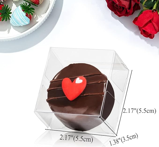 RomanticBaking 50pcs Clear Single Chocolate Covered Ore Cookies Macaron Box for Wedding Favors Baby Shower 2.17"×2.17"×1.38" Inch Party Favor Box for Candy Chocolate Donut
