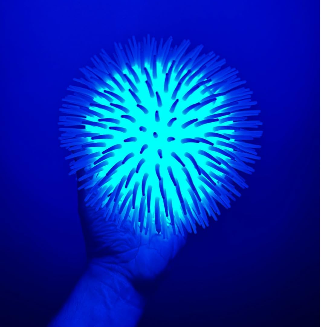 8" Neon Jumbo Puffer Fidget Stretchy Light Up Pon Pon Ball (Blue)