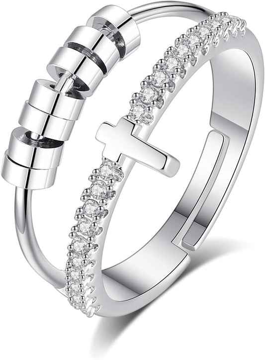 INFUSEU Funny Spinner Fidget Rings for Women Girls Anti Anxiety Stress Worry, Adjustable Size