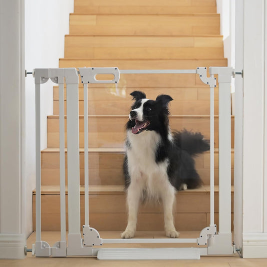 Clear Baby Safety Gate for Stairs,29"-48" Wide, 30" Tall Pressure Mounted Acrylic Pet Gate, Easy Walk Through Auto Close Child Gate for Doorways and House,29.52-37.79"