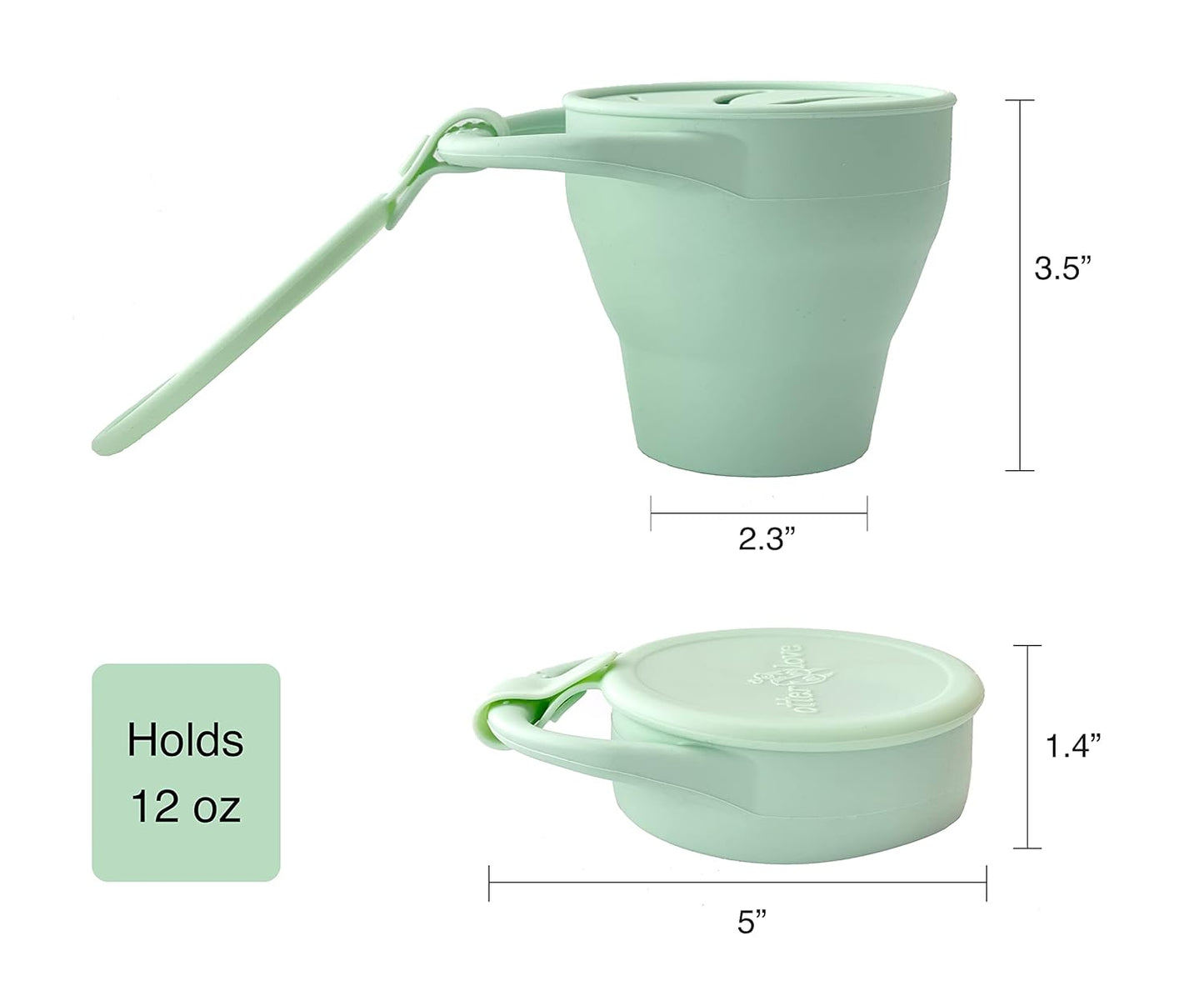 otterlove Collapsable Silicone Snack Container With Attachable Lid | 100% Pure LFGB Platinum Silicone with No Fillers | Snack Cup (2 Pack - Sage & Sand)