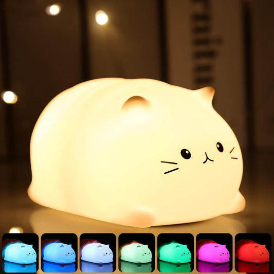 Tremdwoto Cat Night Light for Kids,Cute Colorful Night Light Baby Girl Squishy Night Light Lamp 3 Hour Timer Kitty Light USB Rechargeable Nursery Lamp Nightlight ，Gifts for Boys and Girls