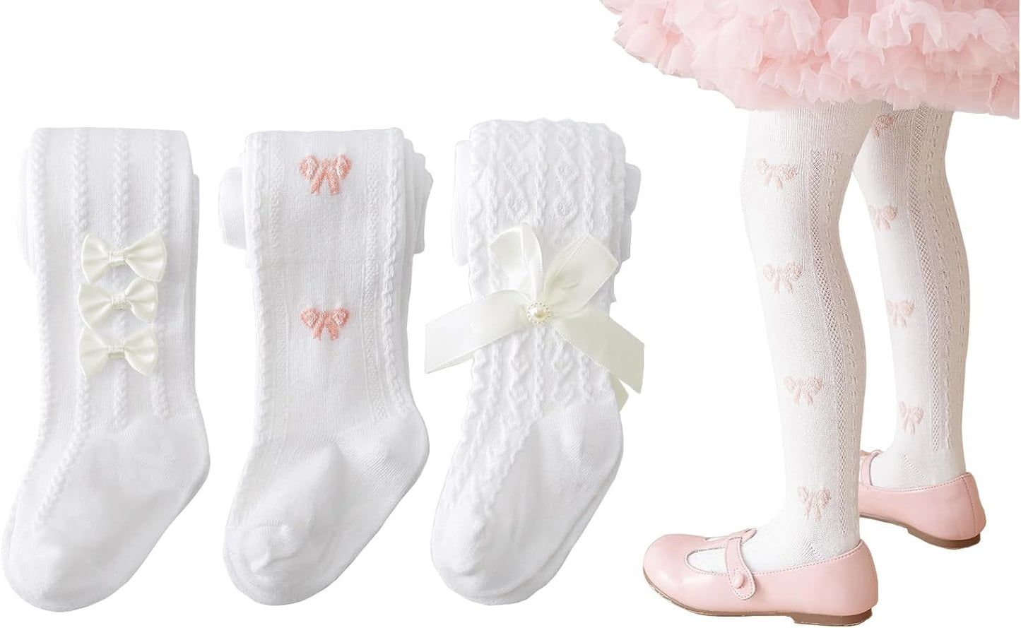 CHUNG Baby Girls Cotton Tights Thin Hollowed Summer with Bowknot Mesh Lace Fashion Toddler Footed Legging Pantyhose