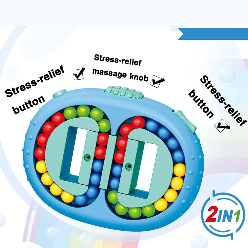 Rotating Magic Bean Cube Spinner Fidget Toys,Stress Relief Gifts Fidget Puzzles for Adults Kids,Anxiety Relief Autism Learning & Education Toys,Double Flip Handheld Puzzle Cube Toys(Blue)