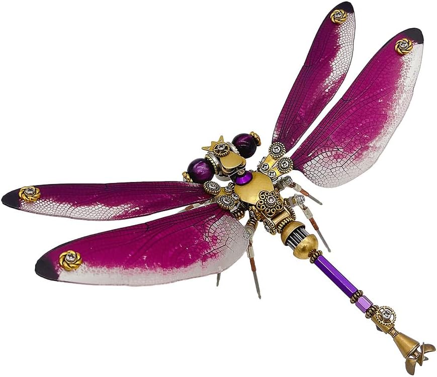 Keetopteep 3D Metal Puzzle for Adults, 200 Pieces Mechanical Dragonfly DIY Assembly Kit to Build, 3D Puzzle Handmade Craft Desk Ornament Toys (Color2)