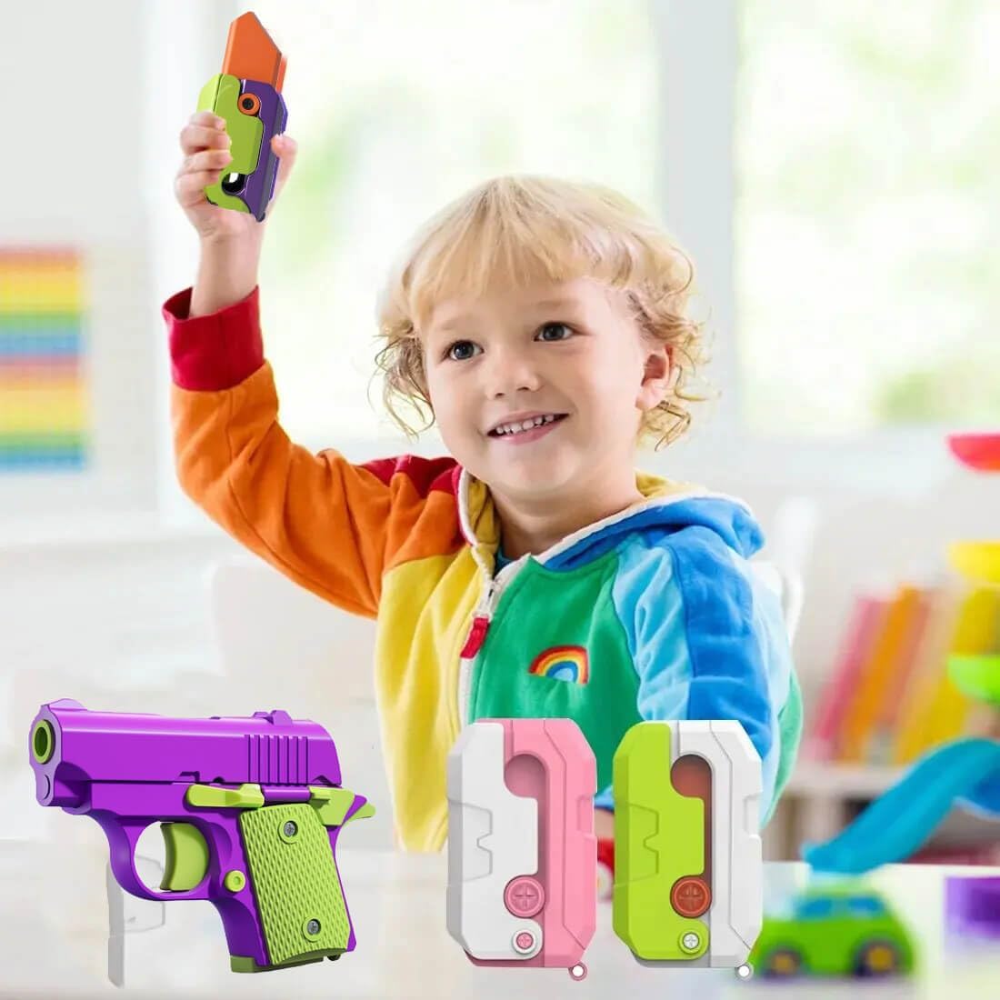 Fidget Toys Pistol, 3D Gravity Mini 1911 Fidget Pistol Toys,Fidget Sensory Toys,Stress Relief for Adults, Suitable for Relieving ADHD, Anxiety, Best Gift for Adults and Kids(Purple Pistol and Knife)