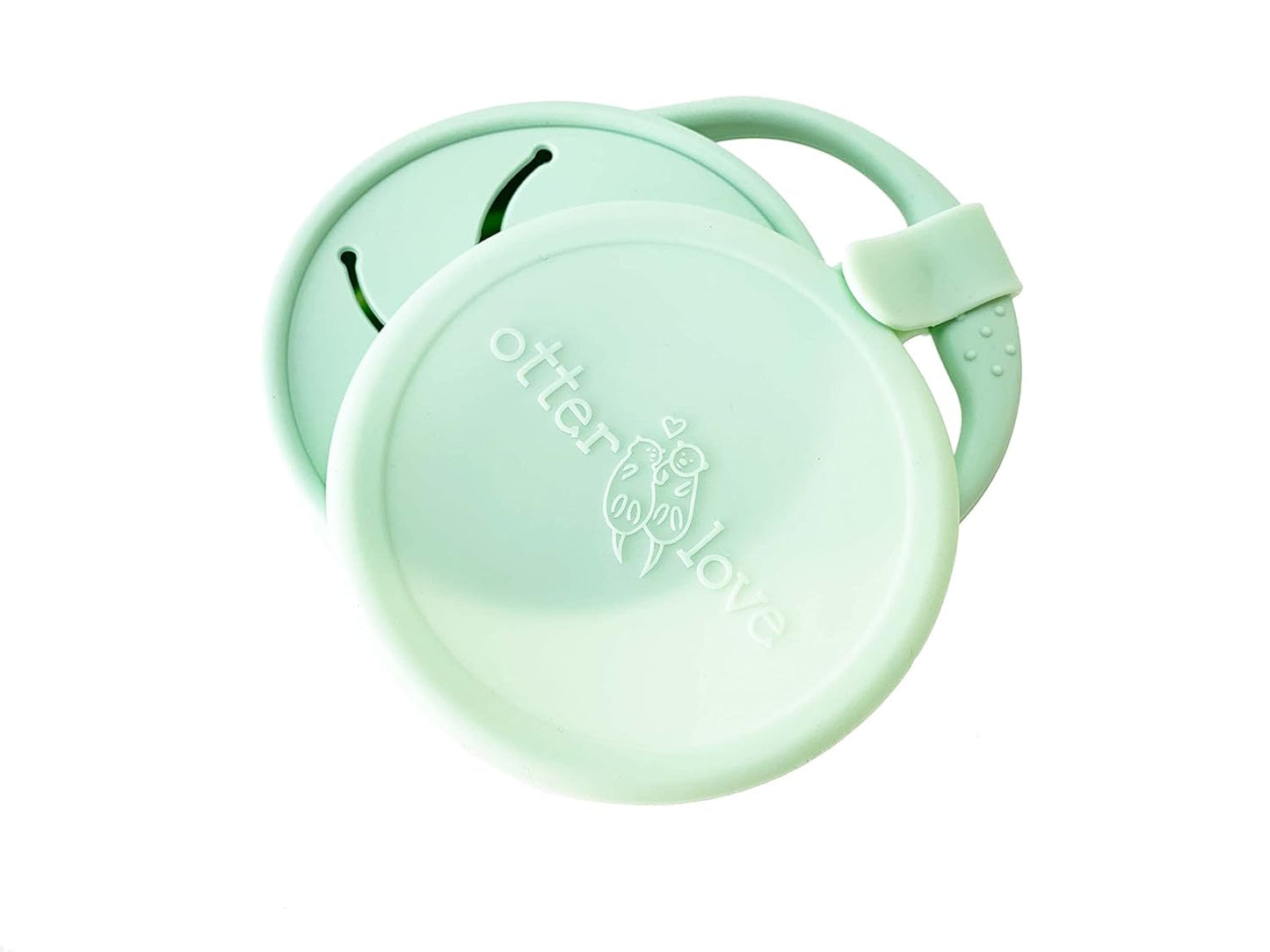 otterlove Collapsable Silicone Snack Container With Attachable Lid | 100% Pure LFGB Platinum Silicone with No Fillers | Snack Cup (2 Pack - Sage & Sand)