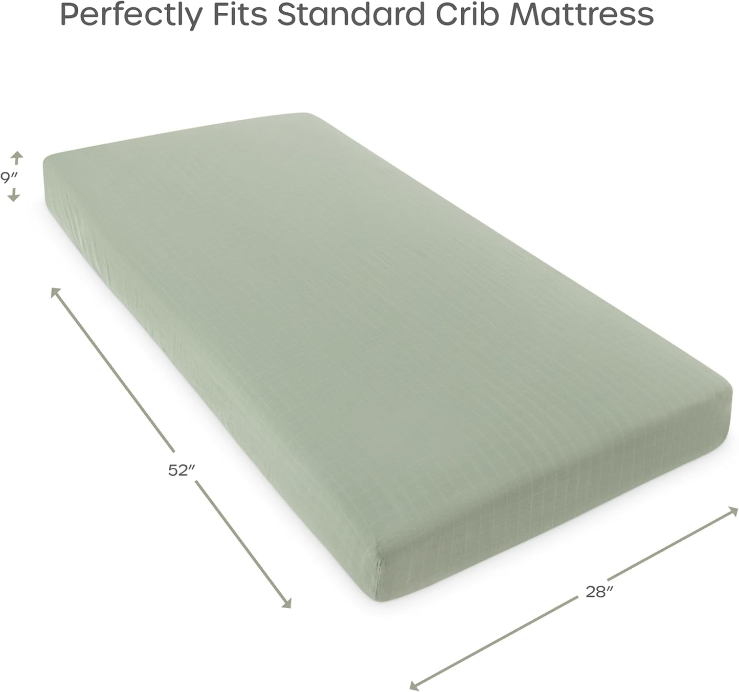 Organic Muslin Fitted Crib Sheet - Organic Crib Sheet for Standard Crib and Toddler Mattresses, Soft and Breathable, Solid Sage Green, Boho Baby, 28”x52”