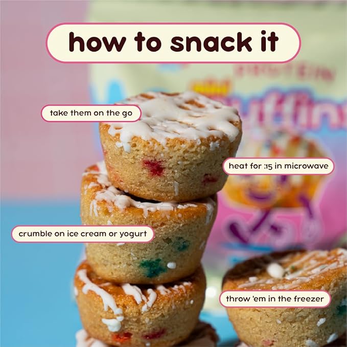 Prime Bites Minis | Protein Mini Muffins from Alpha Prime Supplements | High Protein, Collagen Fortified Low Sugar Treat | Delicious Snack | 12 Packs per Box - Birthday Cake
