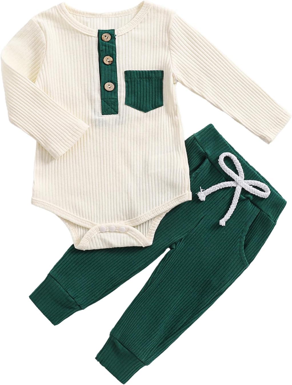 fhutpw Baby Boy Clothes 3 6 12 18 Months Ribbed Knitted Long Sleeve Romper and Pants Sets Newborn Fall Splicing Color Outfits