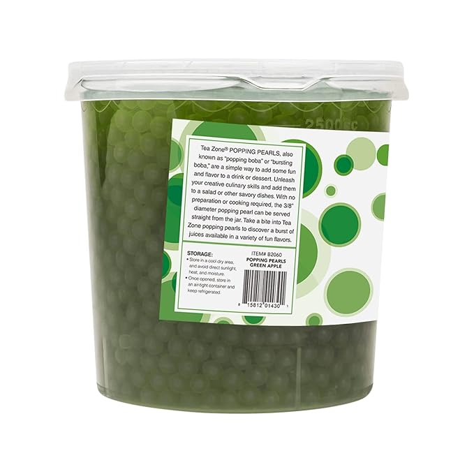 Tea Zone [7 Pounds] Green Apple Popping Pearls for Boba Tea Beverages, Sweets, Ice Cream Topping | B2060
