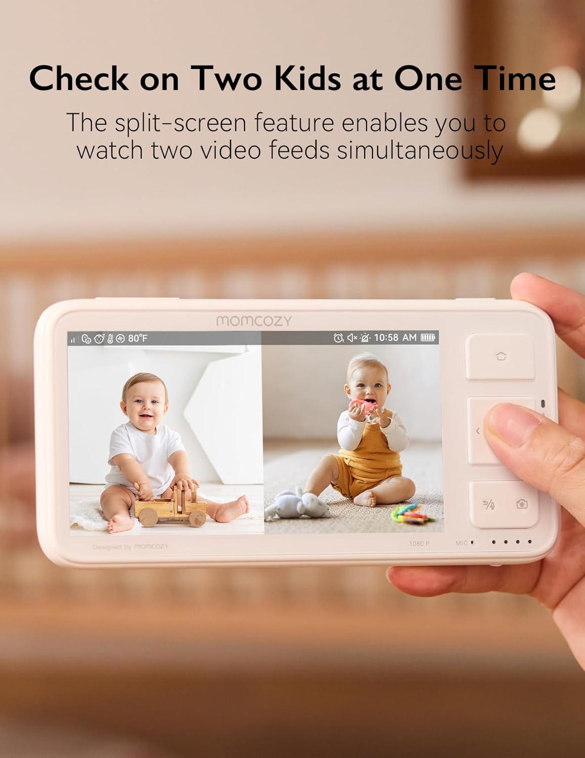 Momcozy Baby Monitor with 2 Cameras 5.5" 1080P Full HD Split Screen Video Baby Monitor with Camera and Audio, No WiFi 5000mAh Battery, ECO, VOX, Clear Night Vision 1640ft Range (SD Card not Included)