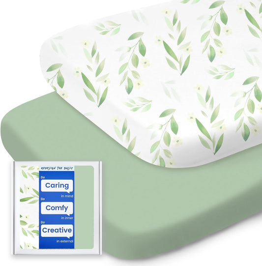 Bassinet Sheets for Baby Boy Girl, TotBasic Buttery Soft Universal Bassinet Fitted Sheet, Compatible with Halo, Mika Micky, Baby Delight, Dream On Me, Maxi COSI and More Bassinet Mattress(Greenleaf)