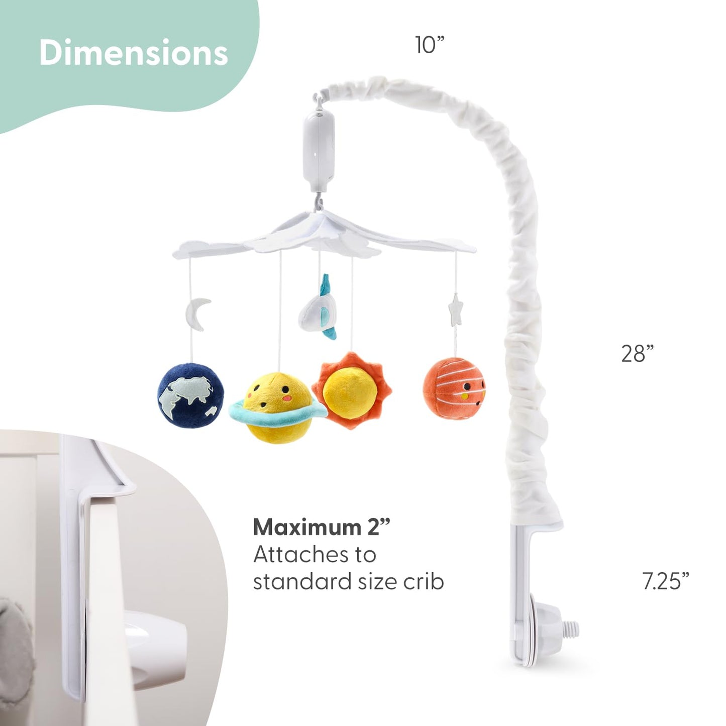 The Peanutshell Crib Mobile for Boys or Girls - White and Dark Blue Musical Baby Crib Mobile with 12 Lullabies, Planets Baby Spectacular Space Nursery Decor