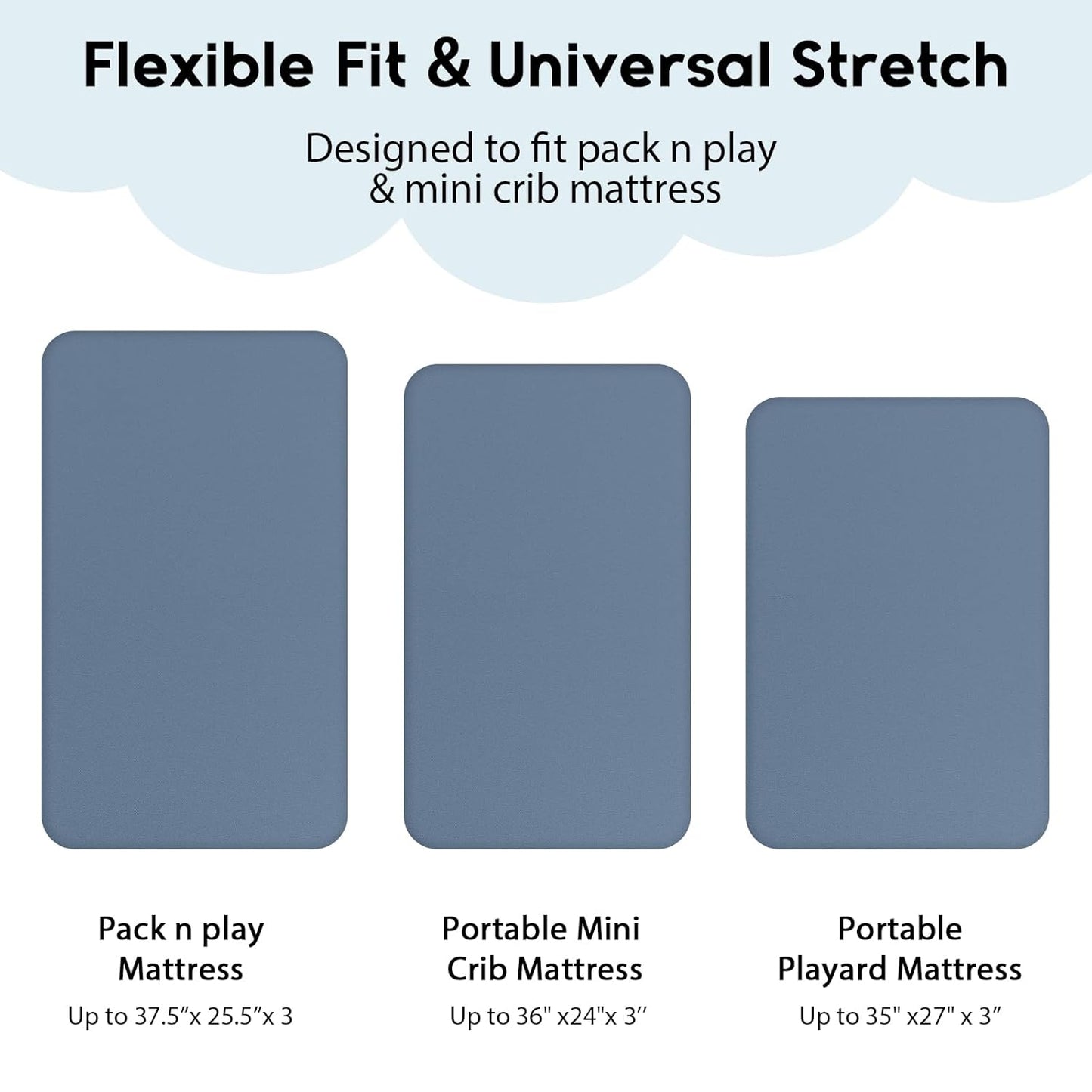Yoofoss Pack and Play Sheets Fitted, Mini Crib Sheets 2-Pack for Pack N Play Mattress, Stretchy Playard Sheet, Soft and Breathable Blue Rocket