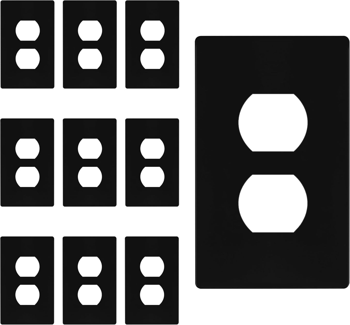 TG SP-S1-BK Duplex Outlet Receptacle Cover, Screwless Wall Plate, Standard Size, 1-Gang 4.68" x 2.93", Unbreakable Polycarbonate Thermoplastic, UL Listed, SP-S1-BK-10PCS, Black, 10 Pack