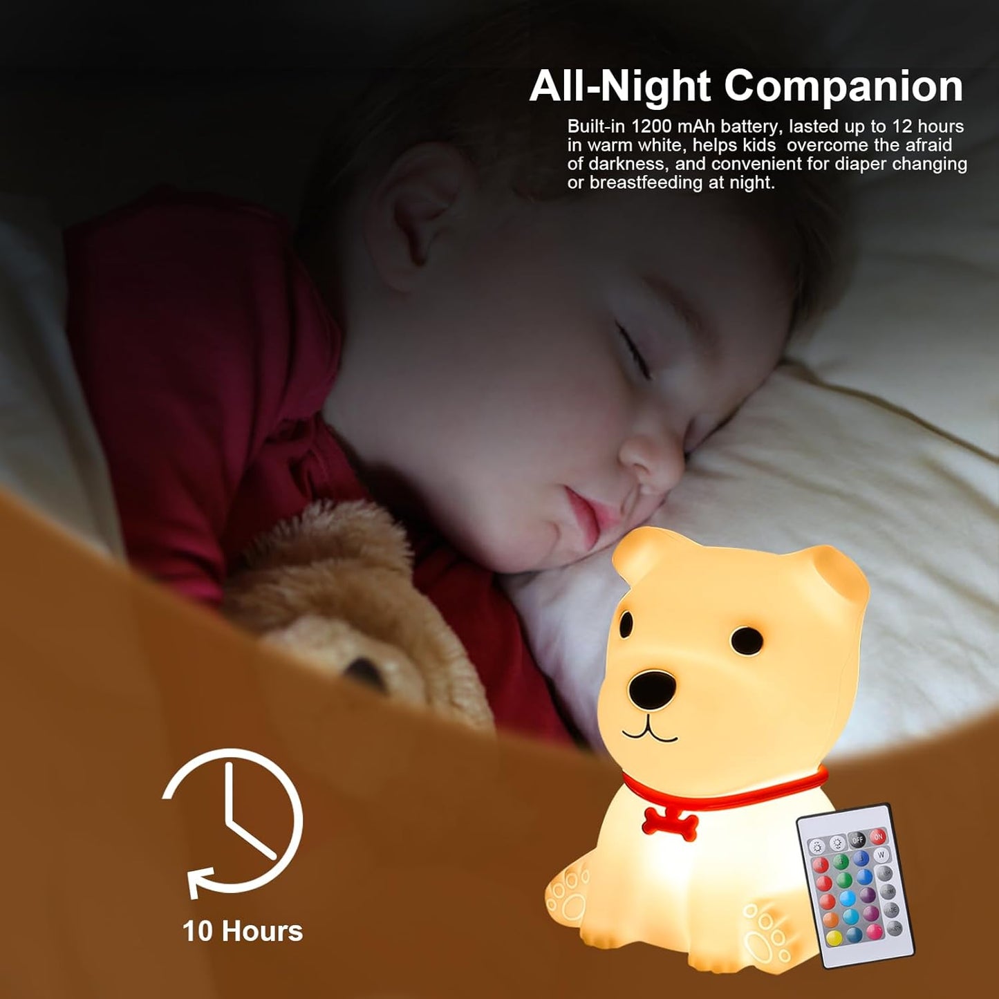 Tremdwoto Dog Night Light for Kids,Cute Colorful Night Light with Remote Baby Girl Squishy Night Light Lamp Puppy Light Dimmable Nursery Lamp Nightlight Gift for Boys and Girls Kawaii Bedroom Decor