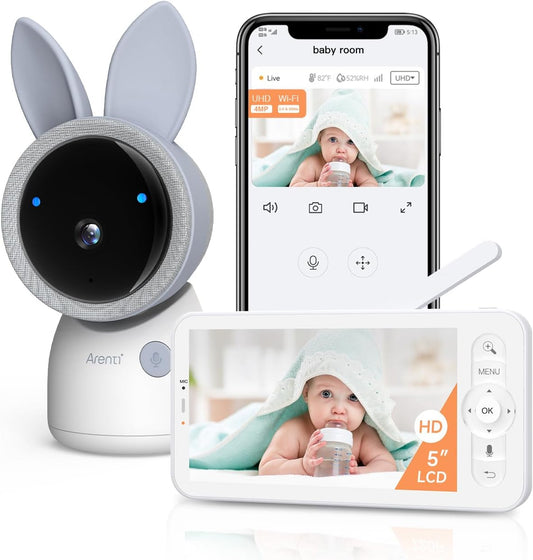 ARENTI 4MP 2.4G&5G WiFi Baby Monitor with Camera and Audio, Night Light, Auto Traking, Cry&Motion Detection, Temperature Sensor, App Control