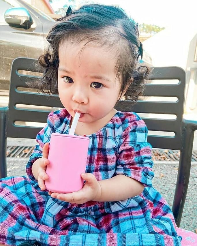 Avanchy Silicone Training Sippy Cup with Straw Lid – Tiny Cup for Babies 6+ Months to Toddlers 1 Year Old – 5 oz Infant Water Cup for Baby Led Weaning, Yellow