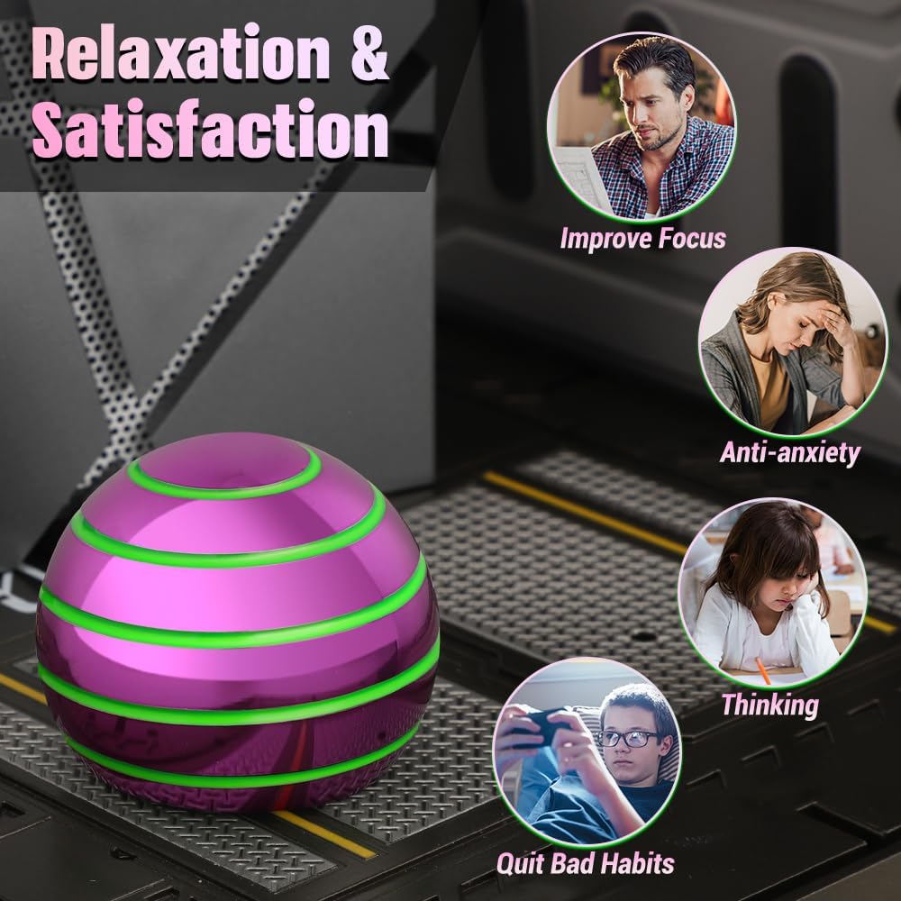 Luminous Desk Spinning Ball Toys for Kids Adults, Metal Optical Illusion Fidget Spinner Kinetic Sterss Ball, EDC Glow in The Dark Desktop Stress Relief ADHD Birthday Gifts for Office Classroom (Pink)