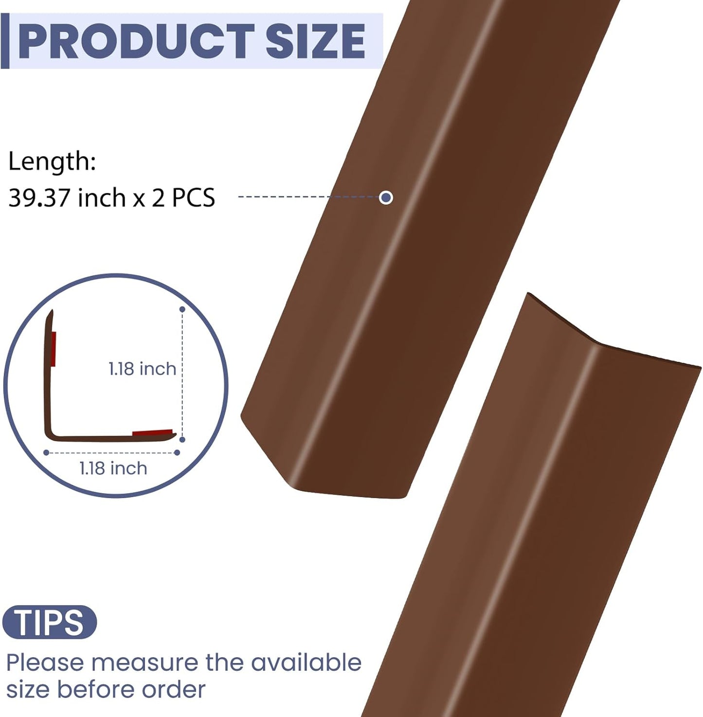 2PCS Wall Corner Protectors Guards - Self Adhesive Corner Protector & Corner Guards for Walls Edge Protection, Easy to Apply - No Tools Needed(Brown, 39.37"x1.18")