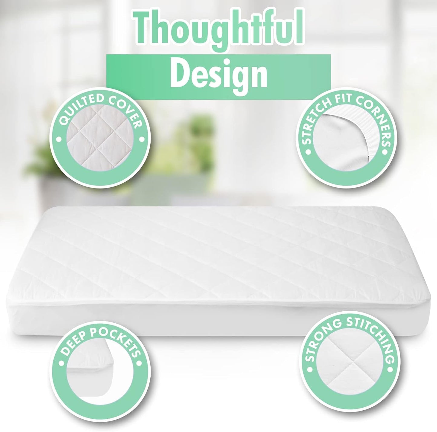 Generic GOTS Certified Organic Cotton Waterproof Crib Mattress Protector, 52”L x 28”W x 9”H, Cream