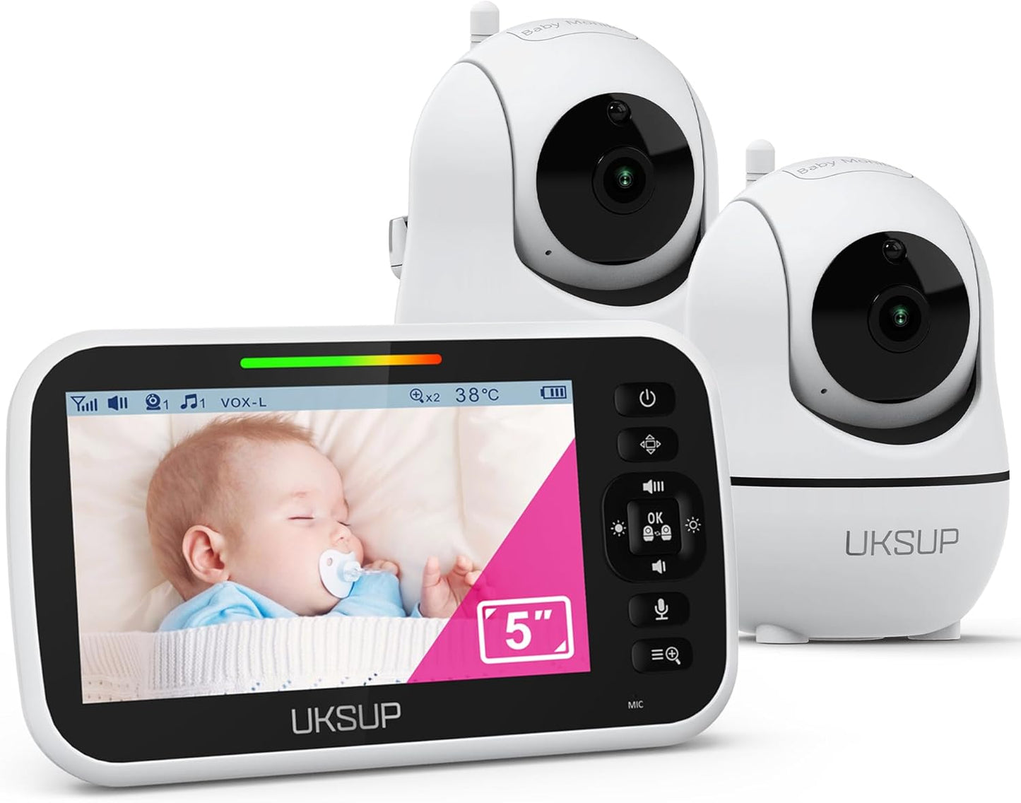 Baby Monitor with 2 Cameras and Audio - Video Baby Monitor with 960ft Long Range, Remote Pan-Tilt-Zoom, Night Vision, Temperature Sensor, 2-Way Talk, 8 Lullabies, 30-Hour Battery & No WiFi