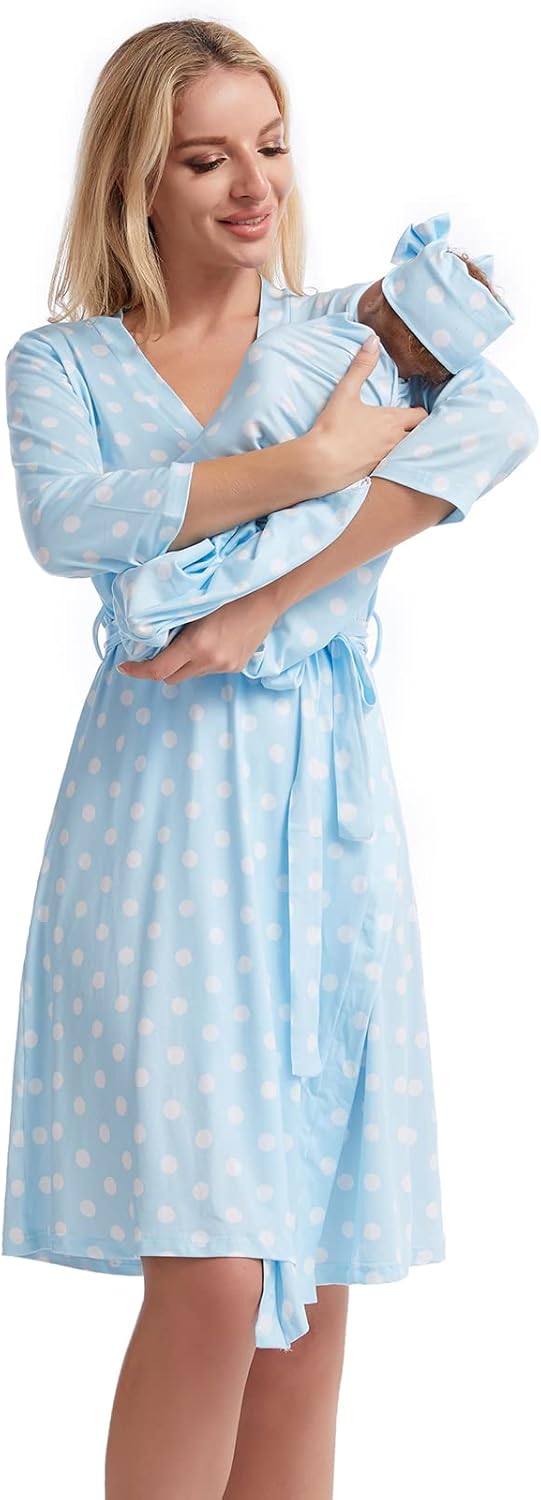 Galabloomer Maternity Robe and Baby Receiving Blanket, Matching Mommy Labor Delivery Robe and Swaddle Set