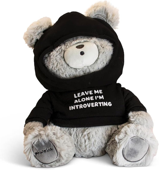 Introverting Unbearable Plushie, Comical Plush Teddy Bear Collectible, Funny Pun Meme Gag Gift, White Elephant, Stocking Stuffer,Emotional Support, Fun Desk Accessory, Weighted Base for Display