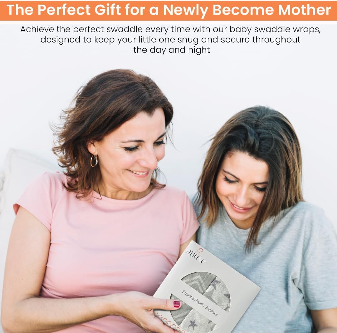 Premium Baby Swaddle Blanket - 2 Pack Muslin Swaddle Blankets Neutral, Softness Upgrade, Breathable 47''x47'' Nursery Wrap for Boys & Girls - Unisex, 70% Viscose from Bamboo, 30% Cotton (Gray)