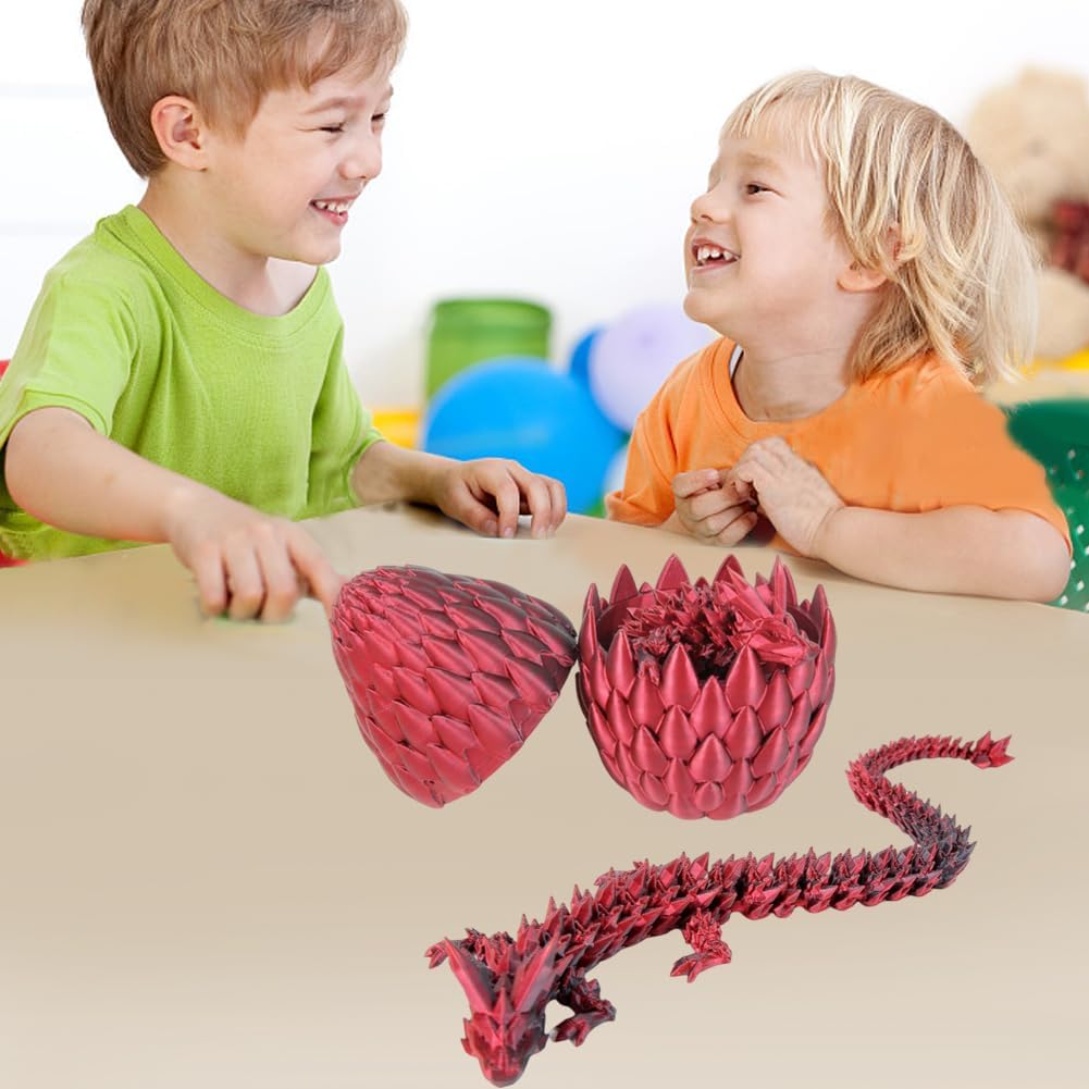 3D Printed Dragon Egg, Mystery Crystal Dragon Egg Fidget Toys Surprise, Easter Eggs Articulated Crystal Dragon Eggs with Dragon Inside (A-Black and Red)