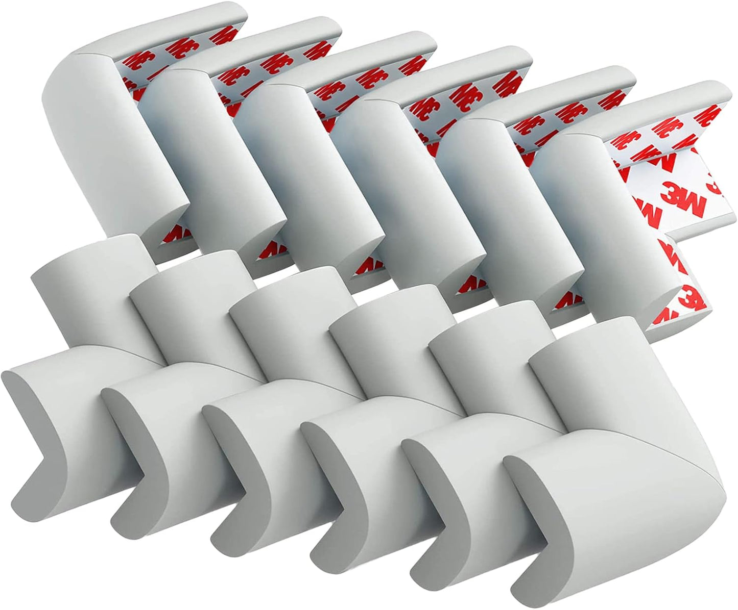 12 Pack Corner Protector Baby Proofing Corners and Edge Guards, Soft Safety Pre-Taped Rubber Foam Furniture Bumper for Fireplace, Table, Stair, Cabinet (Gray)