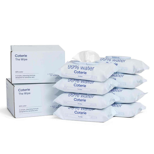 Coterie Baby Wipes for Sensitive Skin, Plant-Based and Plastic-Free Fibers, 99% Water, Hypoallergenic, pH Balanced, Unscented, Clean and Gentle Baby Essentials, 8 Pack, 448 Count