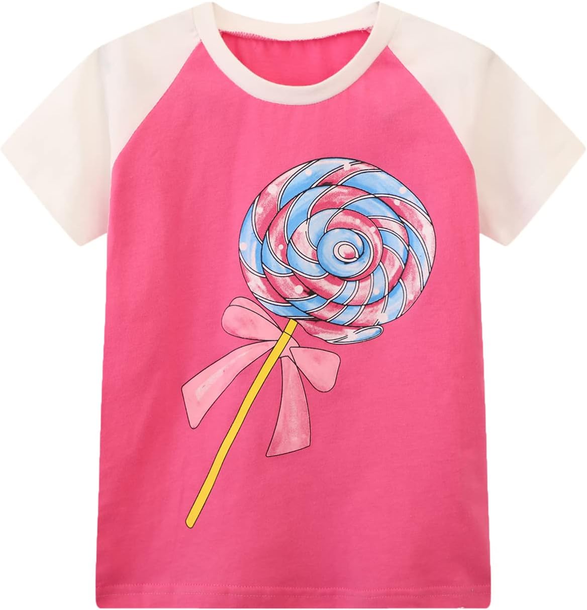 HILEELANG Girls' Tees Ruffle Short Sleeve T-Shirt Cotton Casual Graphic Summer Crewneck Tunic Tops