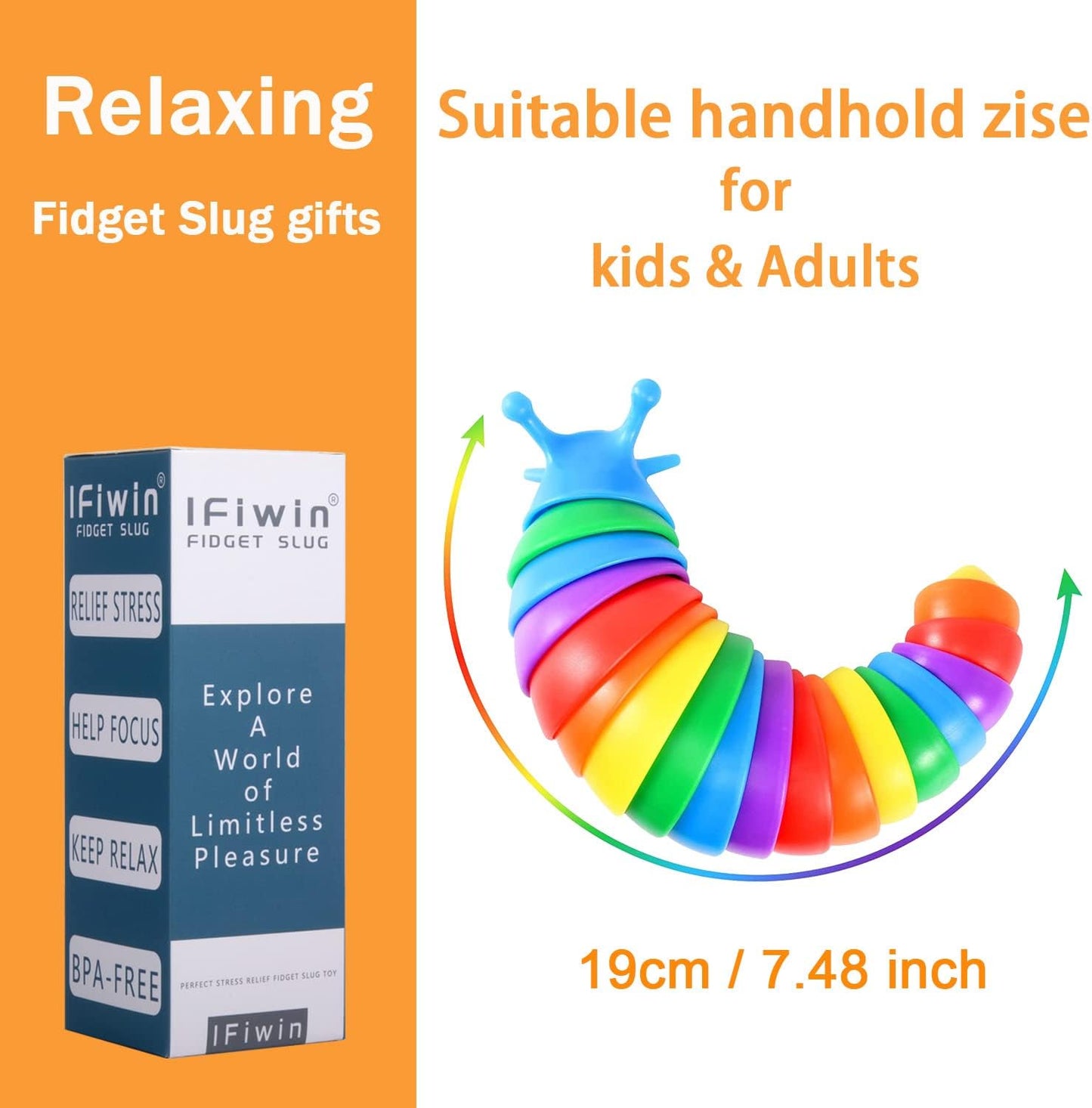 IFiwin Fidget Slug, Sensory Slug Fidget Toys for Autistic Kids & Adults, Autism Sensory Toys, Stress Toys, Toddler Toys, Stress Relief Party Favors Toy Birthday Gifts for Adults & Kids Ages 3+