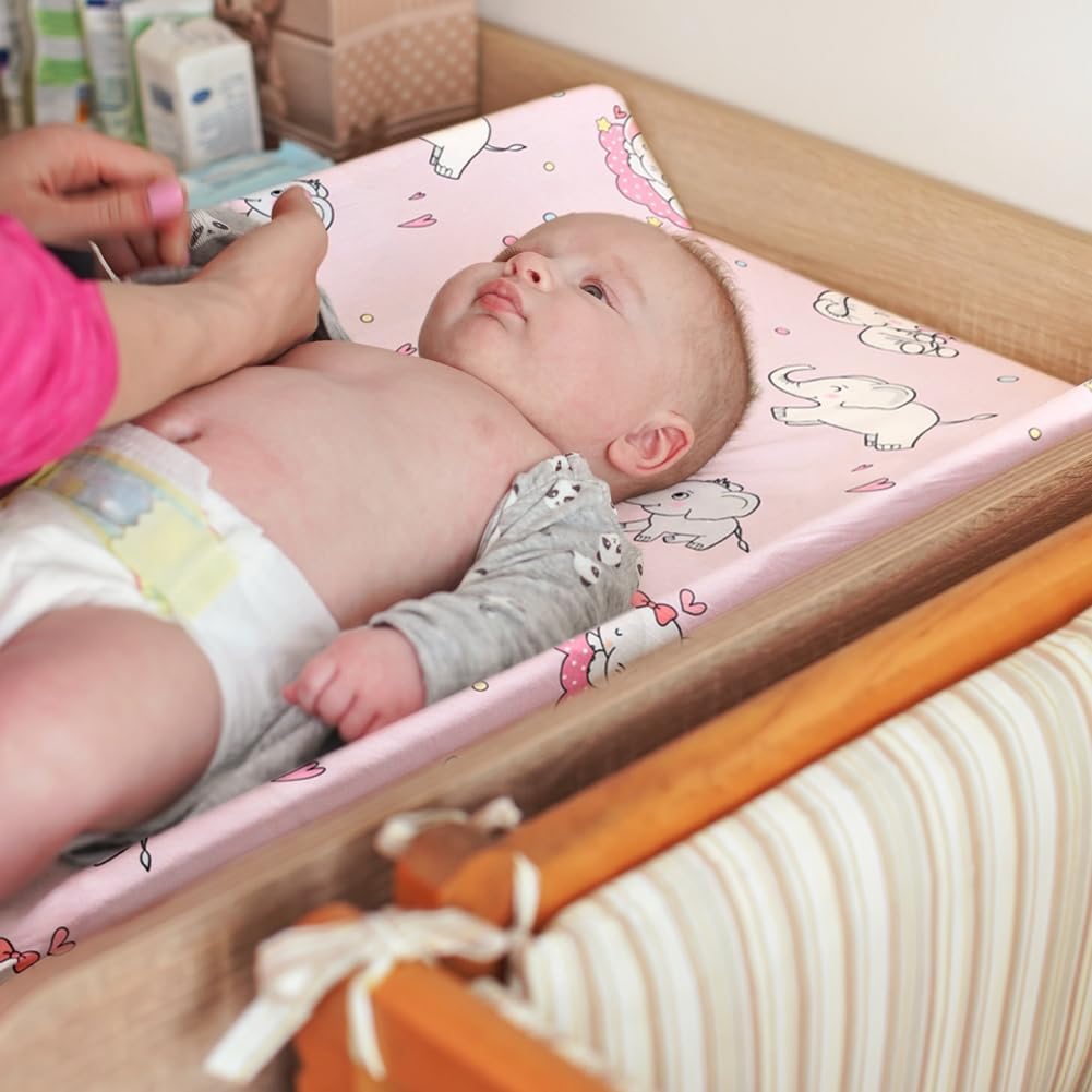4 Pack Baby Girl Changing Pad Covers Sheets Set Soft Fitted Floral or Elephant Theme Baby Girl Mattress Covers Breathable Toddler Bed Sheets for Infant or Newborn Girls (Elephant, Changing Pad Covers)
