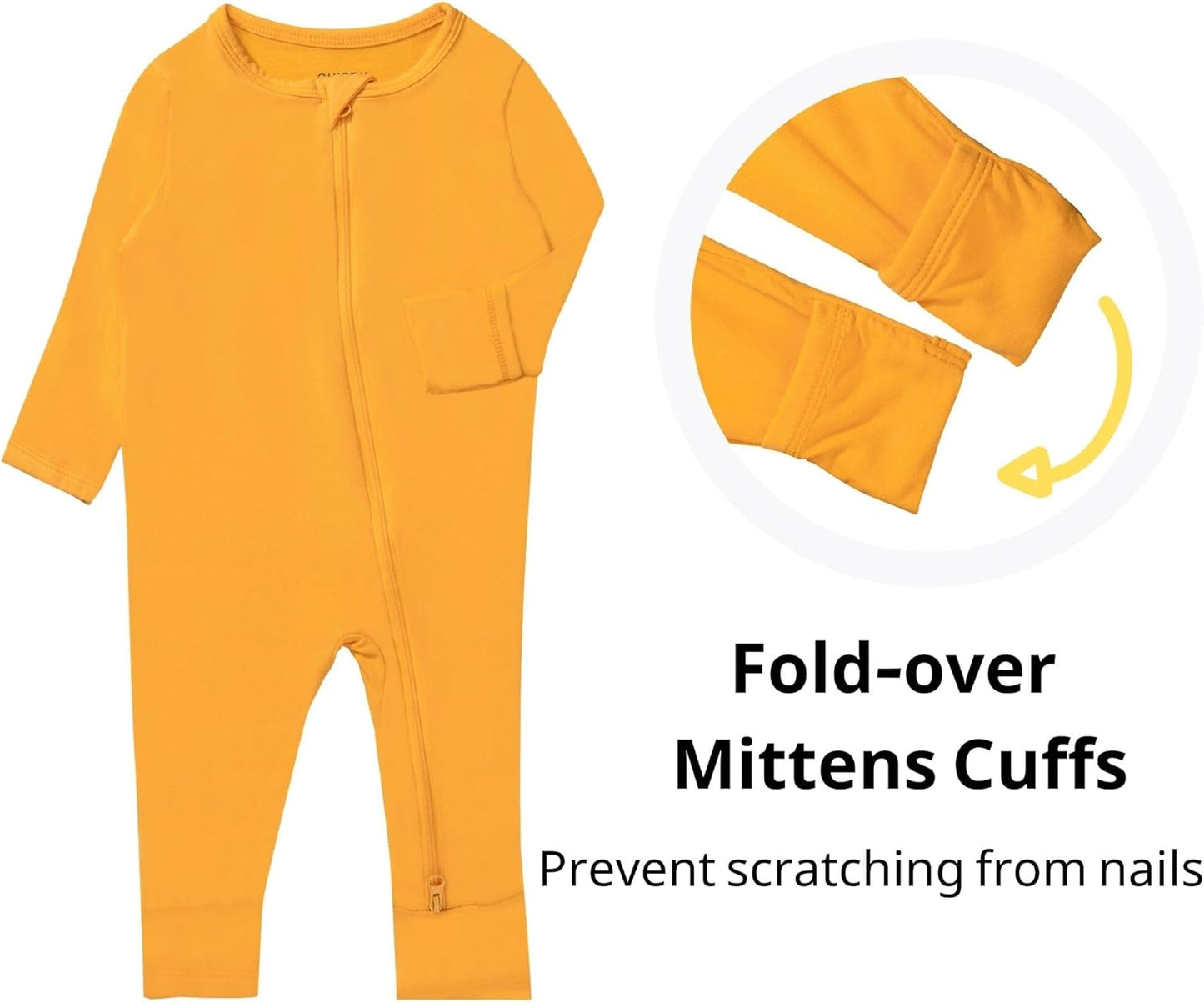 GUISBY Baby Pajamas with Mitten Cuffs - 3Pcs Girls Boys 2 Way Zipper Long Sleeve Rayon Sleepers