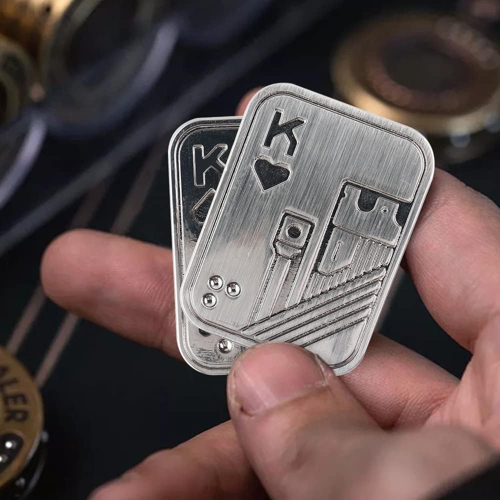 Magnetic Metal Fidget Toys - Metal Poker Push Card Fidget Slider Stress Relief Toy, Men’s EDC Toy Fidget Toy Haptic Coin, Office Desk Toys Gifts for Boyfriend and Father (Silver KK)