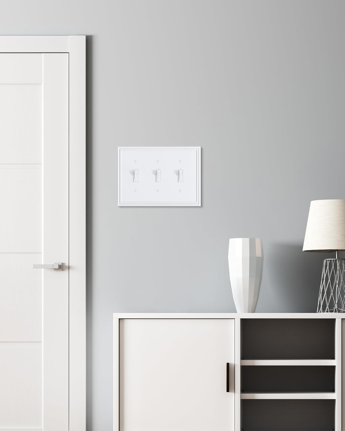 2-Pack Triple Toggle Light Switch Cover Plate, Durable Solid Zinc Alloy Decorative Switch Plate Covers, Pure White 3 Gang Wall Plate, Corrosion Resistant