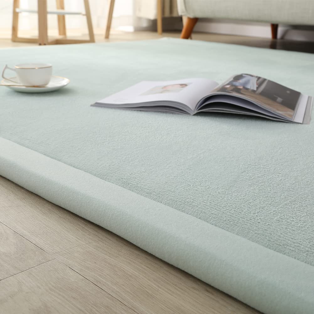 Loartee Nursery Rug Coral Velvet Crawling Rugs Mat Area Rugs Play Crawling Mat(5'11"x6'7", Light Green) for Toddler Children Play Mat Yoga Mat Exercise Pads Carpet