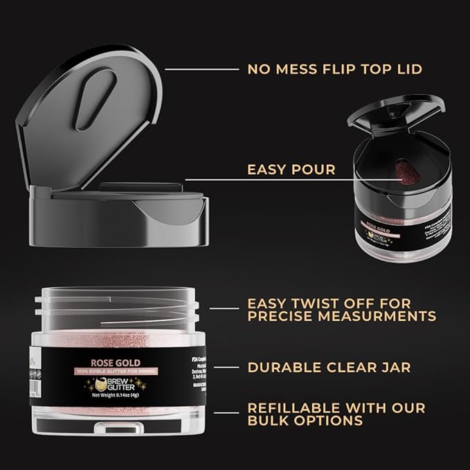 Brew Glitter - Rose Gold Edible Drink Glitter 1x 4g Jar for Cocktails, Beer, & Beverages