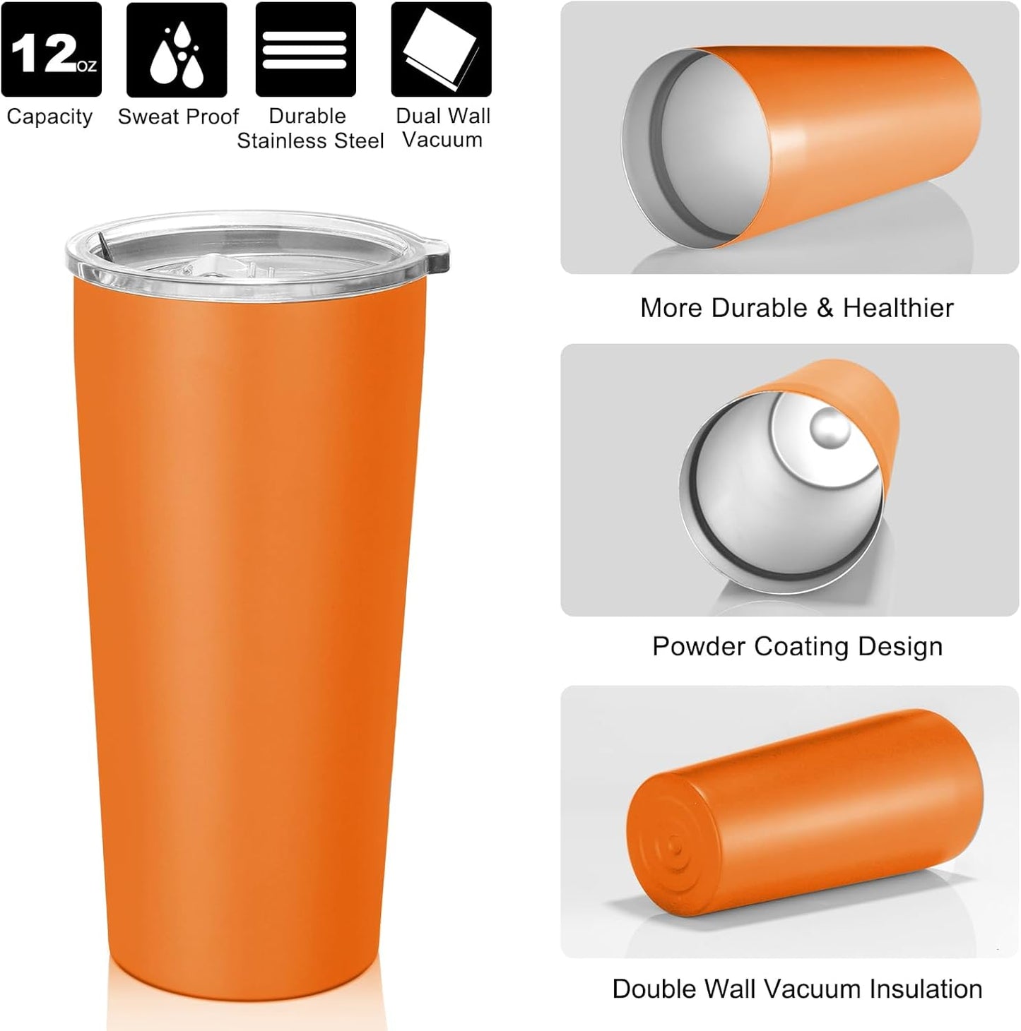 VEGOND 20oz Tumbler Stainless Steel Tumbler with Lid And Straw Vacuum Insulated Double Wall Travel Coffee Mug(orange package 6)